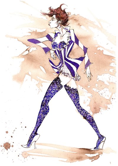 Model in a stripy costume by Neale Osborne